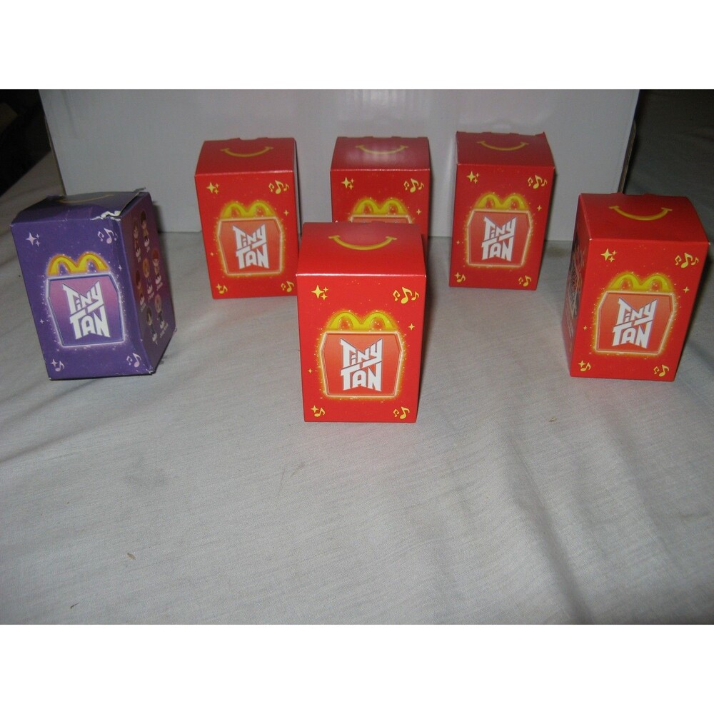 Lot Of 6 McDonalds Tiny Tan Figures Inspired by BTS 5 Red Boxes 1 Purple Box